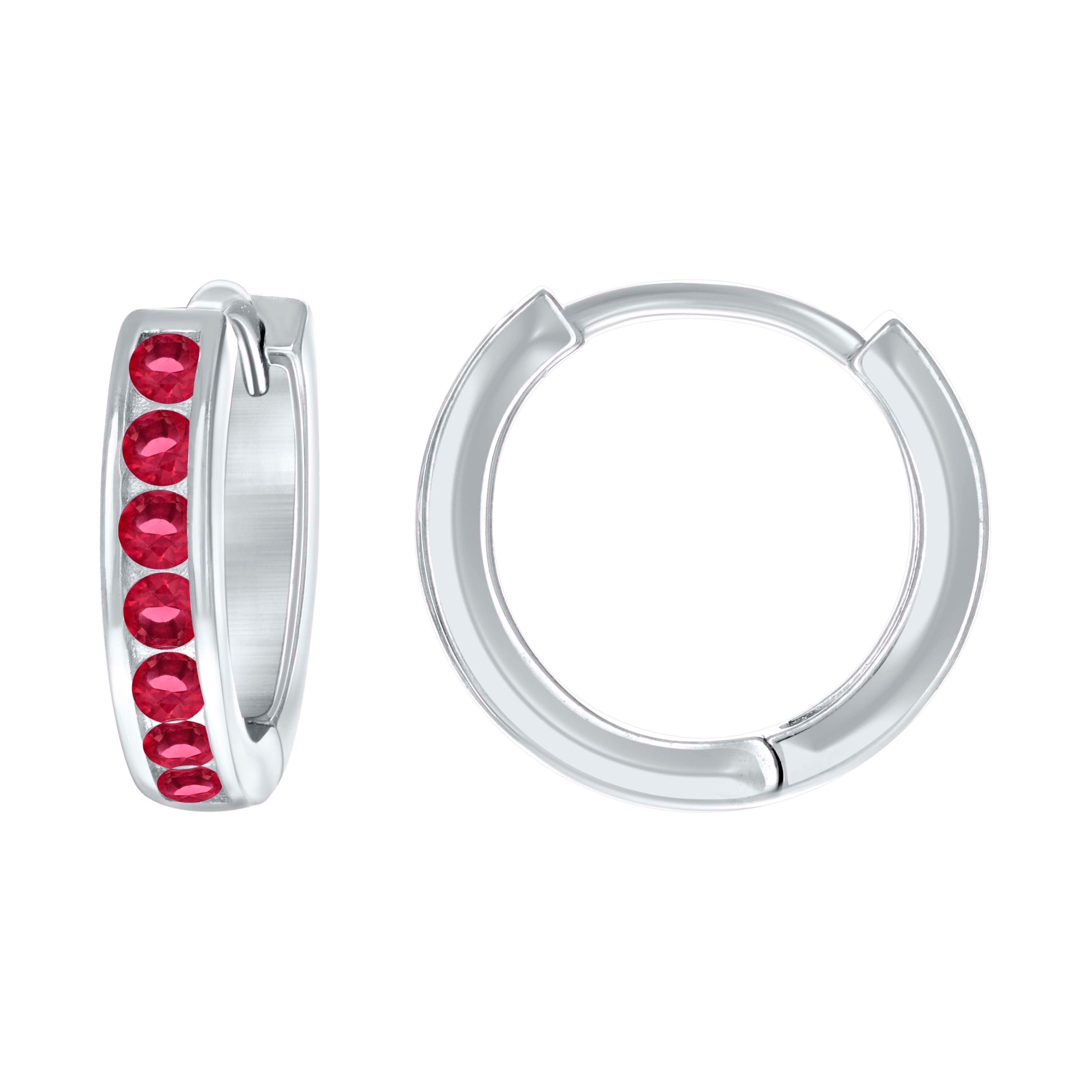 925 Sterling Silver Womens Red Cubic Zirconia Single Row Huggie Hoop Earrings