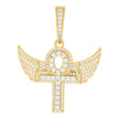 925 Sterling Silver Yellow-tone Mens Cubic-Zirconia Egyptian Flying Ankh Cross Religious Pendant