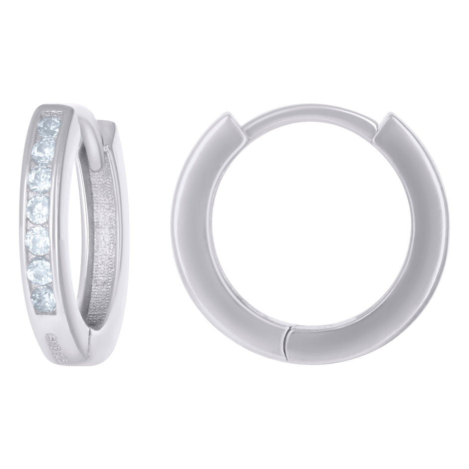 925 Sterling Silver Womens Cubic-Zirconia Fashion Hoop Huggies Earrings 
