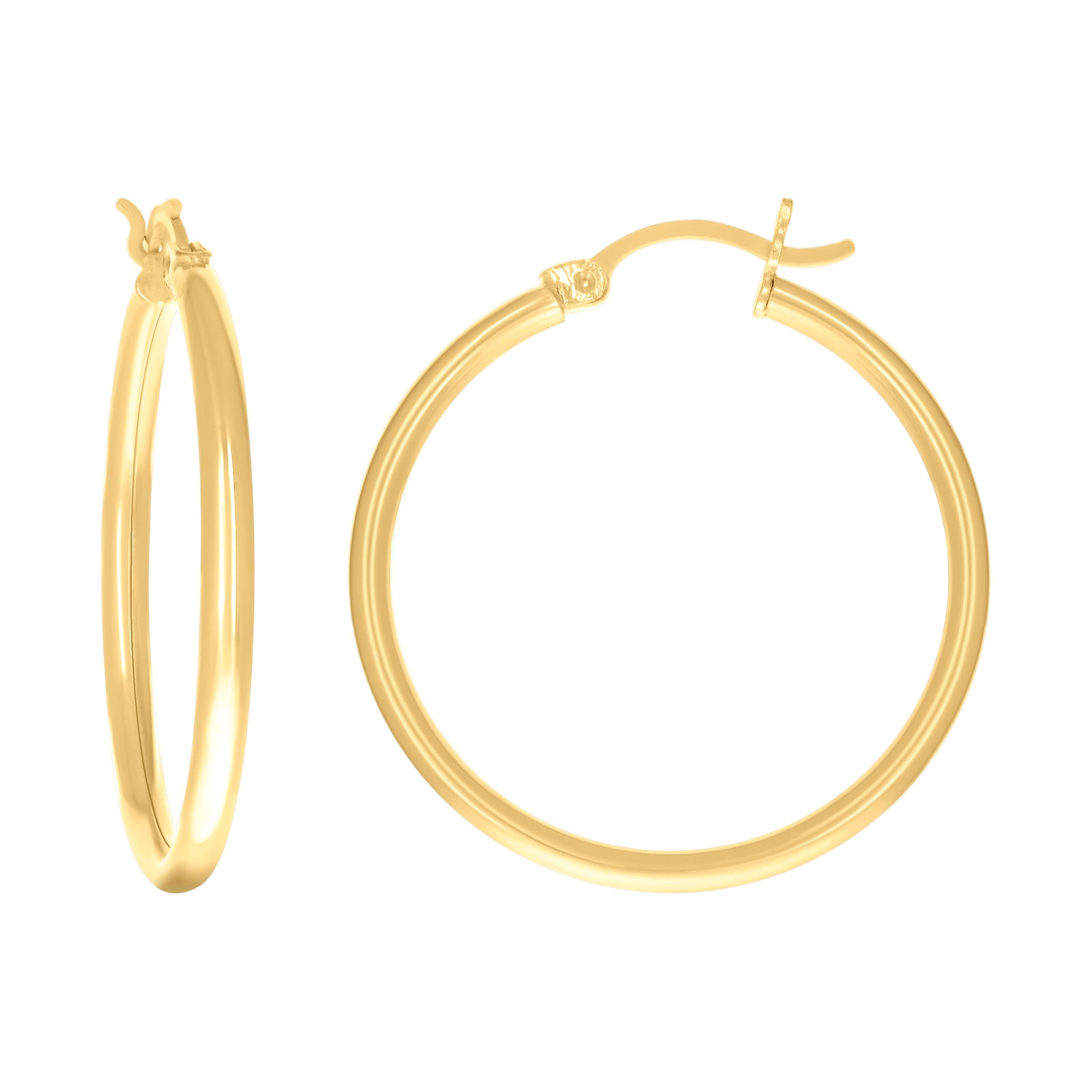 14Kt Yellow Gold Womens Plain Round Tube Hoop Earrings 2mm-28 - SLV-97596