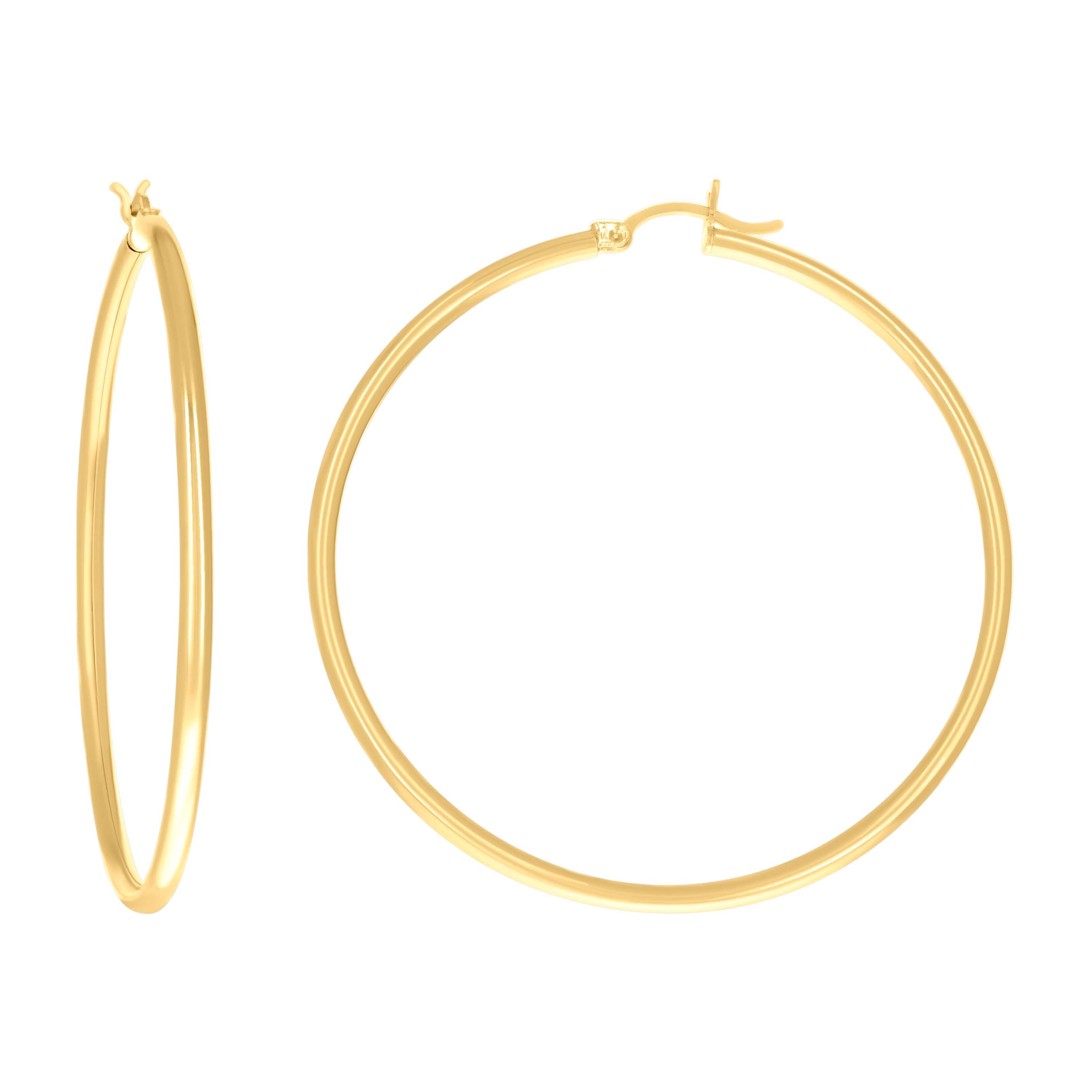 14Kt Yellow Gold Womens Plain Round Tube Hoop Earrings 2mm-50 - SLV-97597