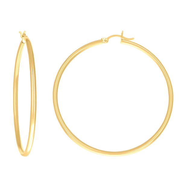 14Kt Yellow Gold Womens Plain Round Tube Hoop Earrings 2mm-50 - SLV-97597