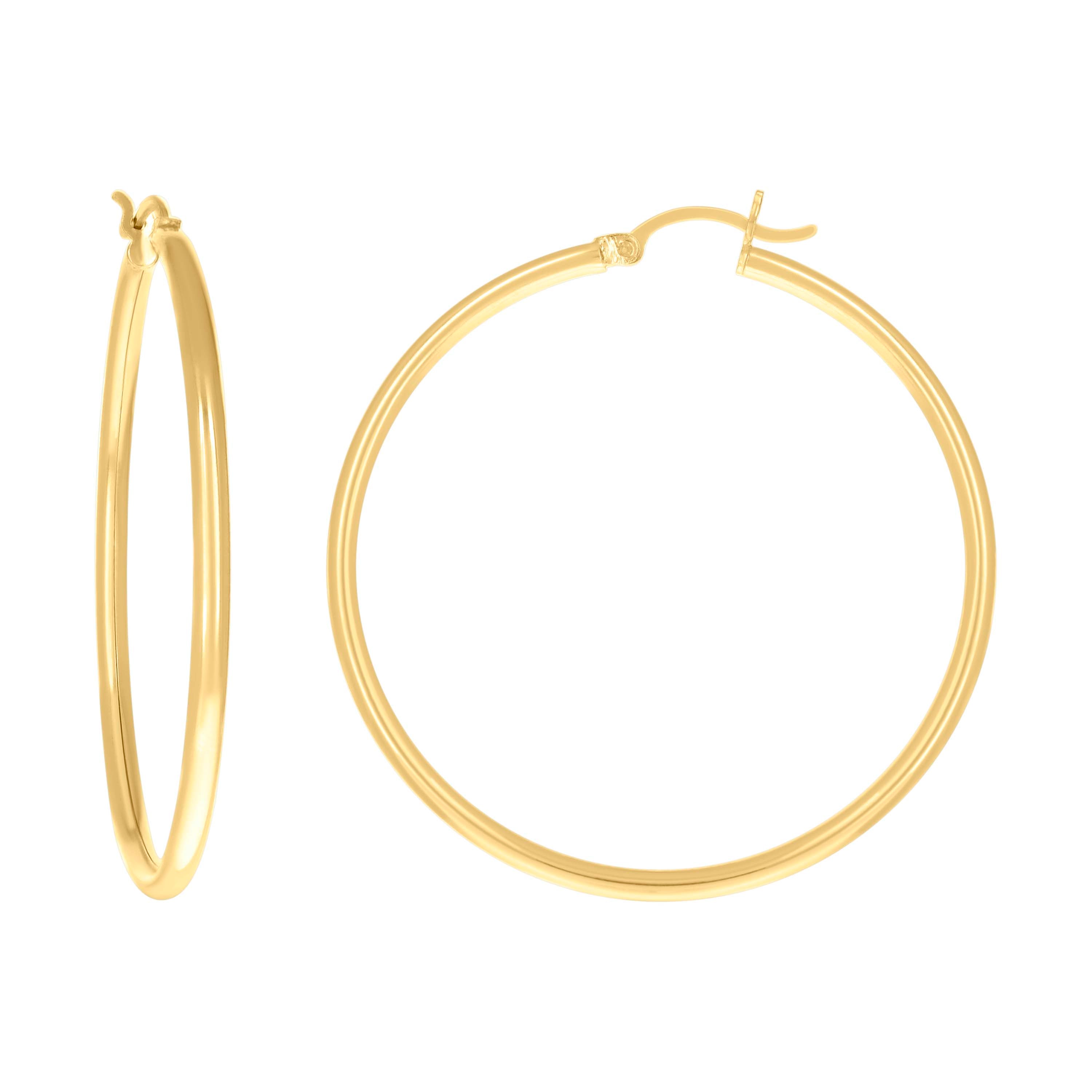 14Kt Yellow Gold Womens Plain Round Tube Hoop Earrings 2mm-45 - SLV-97599