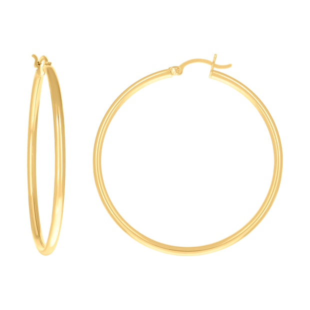 14Kt Yellow Gold Womens Plain Round Tube Hoop Earrings 2mm-45 - SLV-97599