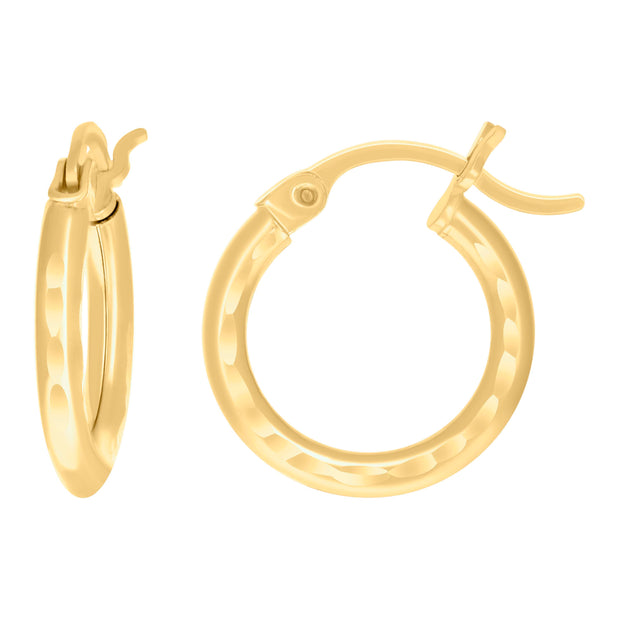 14Kt Yellow Gold Womens Diamond-cut Round Tube Hoop Earrings 2mm-12 - SLV-97600