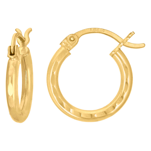 14Kt Yellow Gold Womens Diamond-cut Round Tube Hoop Earrings 2mm-15 - SLV-97601