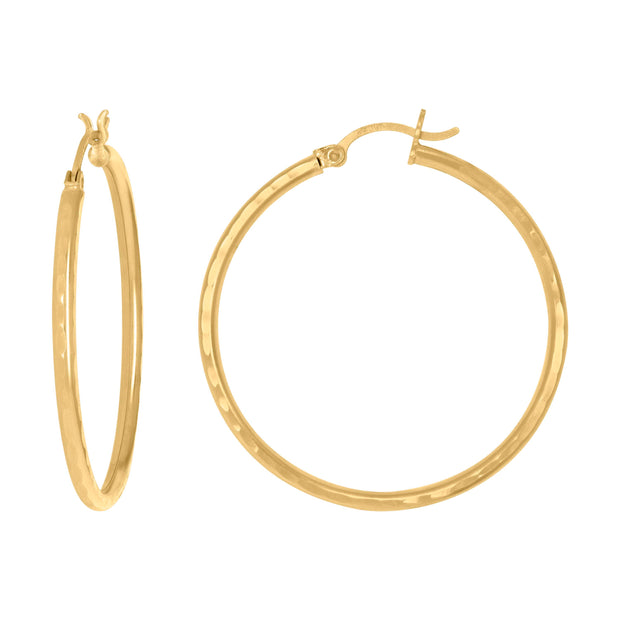 14Kt Yellow Gold Womens Diamond-cut Round Tube Hoop Earrings 2mm-38 - SLV-97605