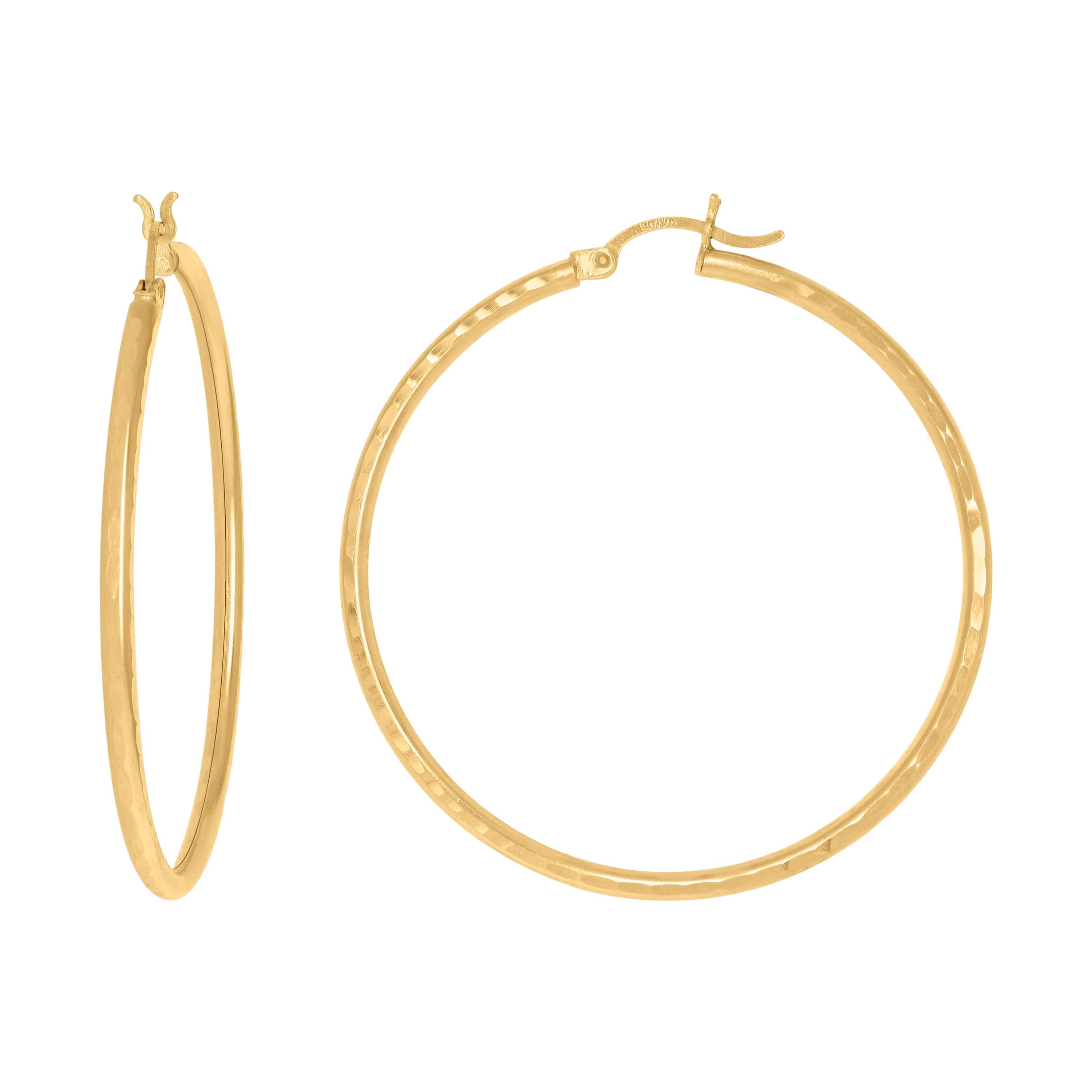 14Kt Yellow Gold Womens Diamond-cut Round Tube Hoop Earrings 2mm-45 - SLV-97606