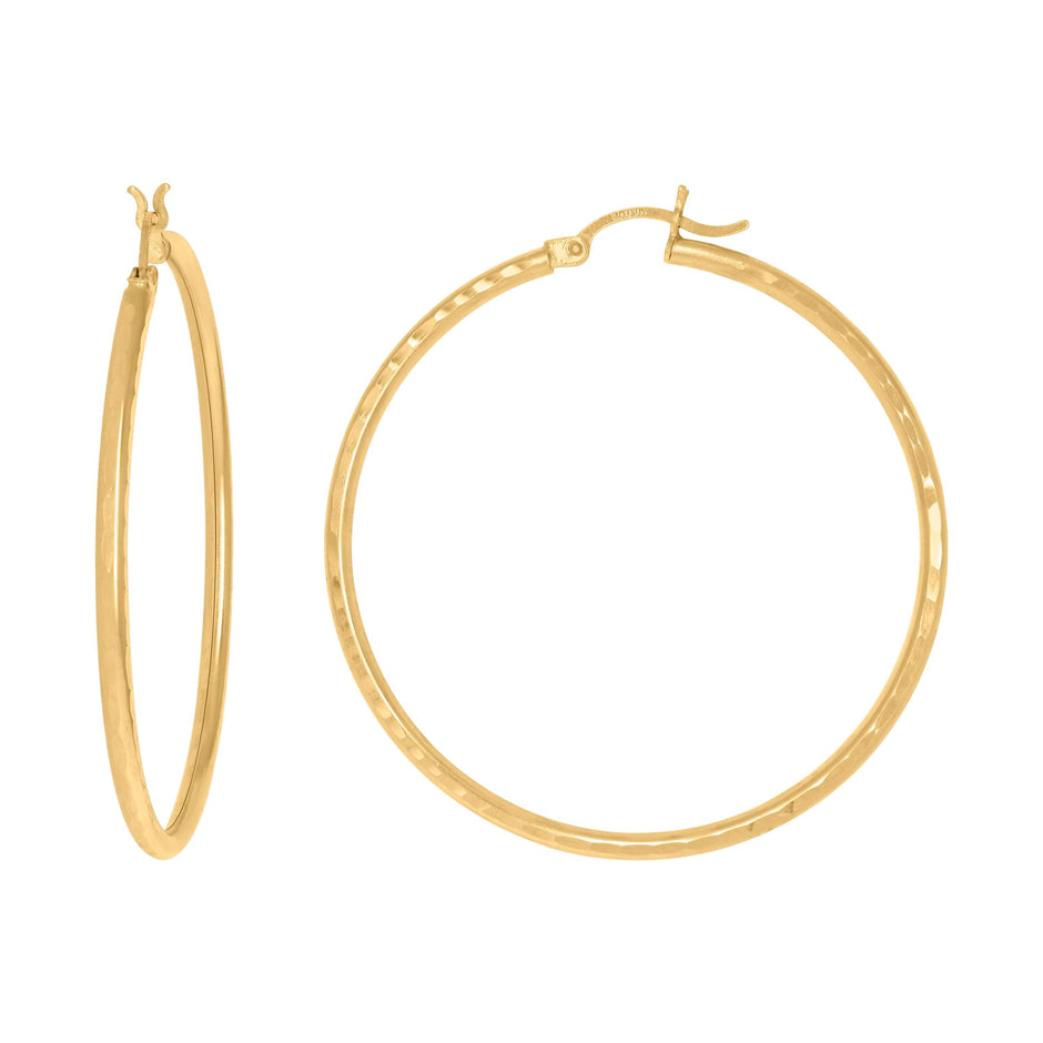 14Kt Yellow Gold Womens Diamond-cut Round Tube Hoop Earrings 2mm-45 - SLV-97606