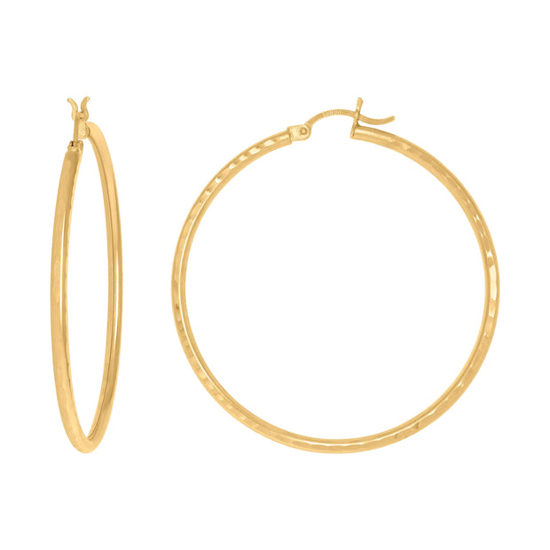 14Kt Yellow Gold Womens Diamond-cut Round Tube Hoop Earrings 2mm-45 - SLV-97606