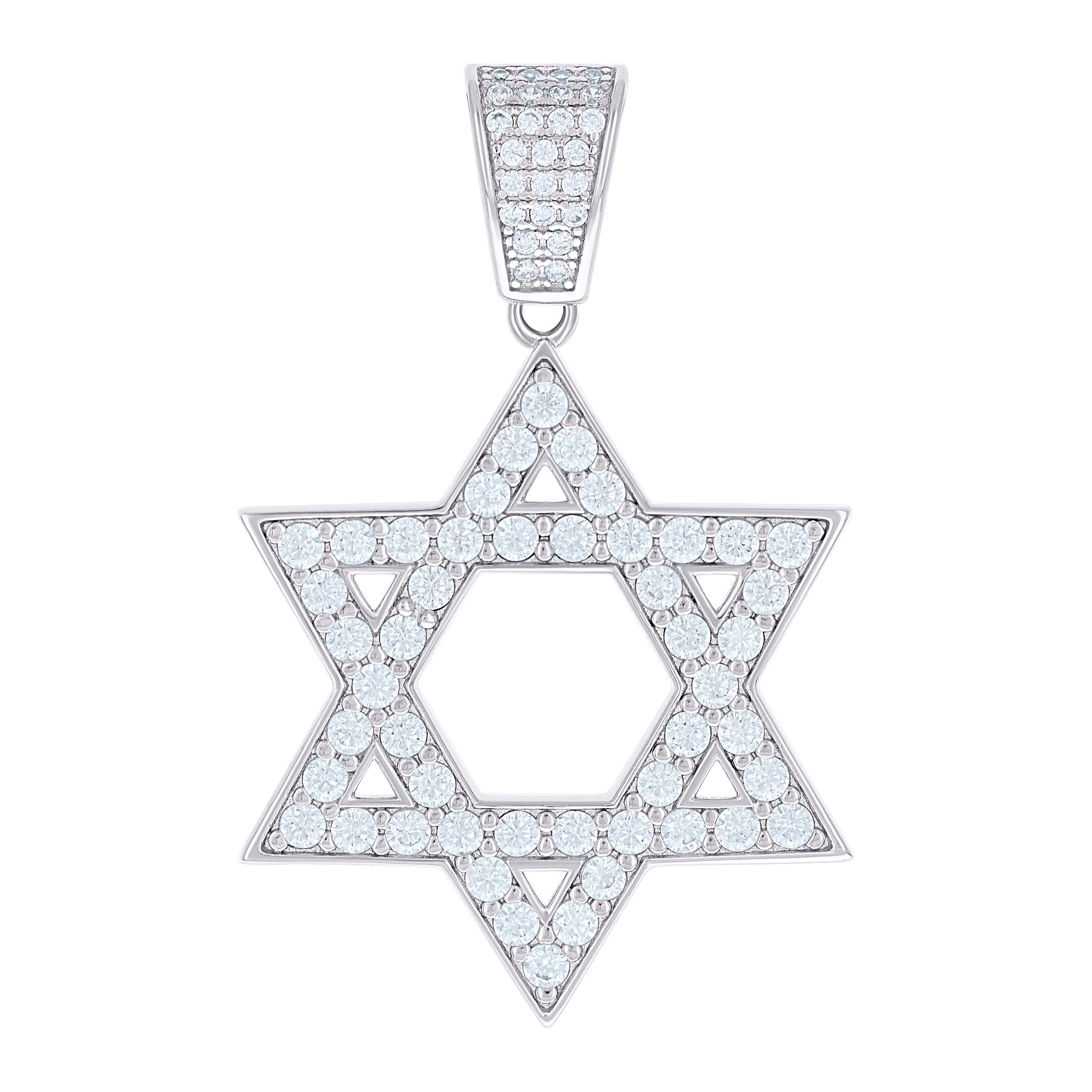 925 Sterling Silver Mens Cubic-Zirconia Star Of David Symbol Religious Charm Pendant