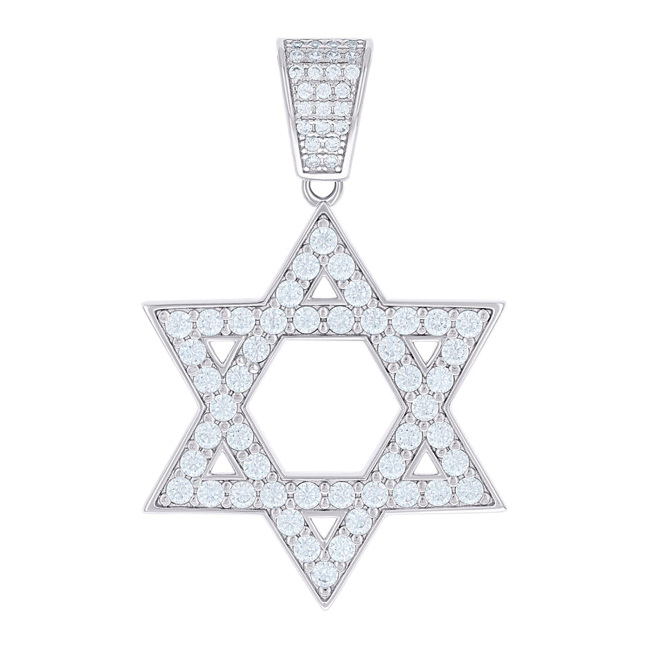 925 Sterling Silver Mens Cubic-Zirconia Star Of David Symbol Religious Charm Pendant
