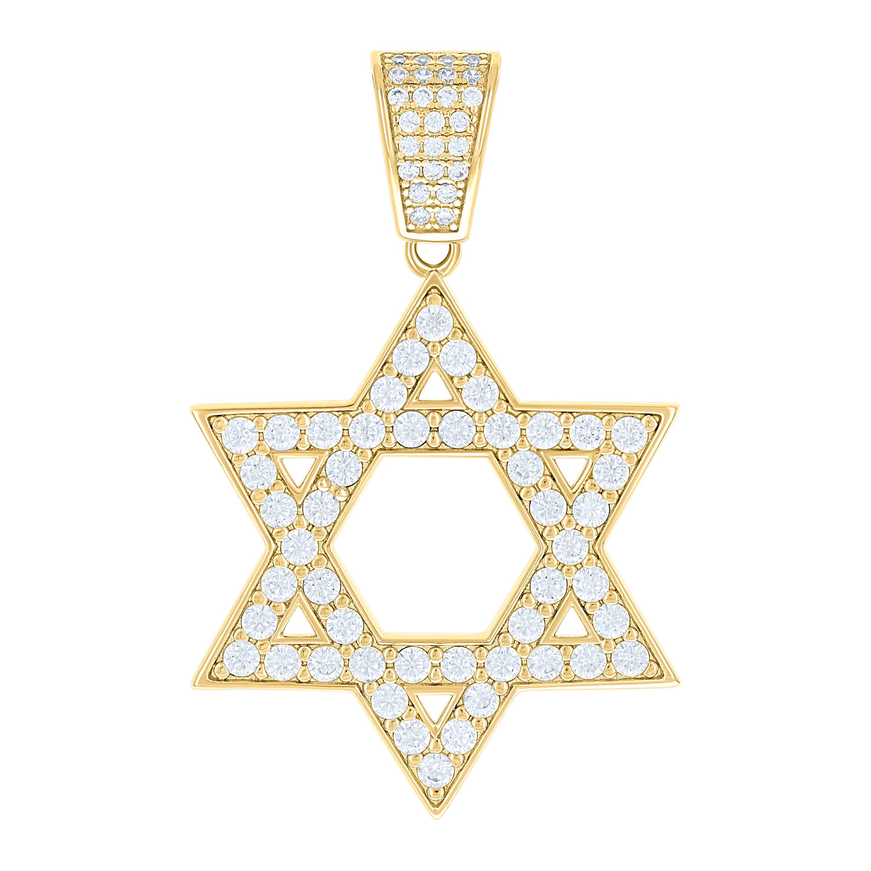 925 Sterling Silver Yellow-tone Mens Cubic-Zirconia Star Of David Symbol Religious Charm Pendant