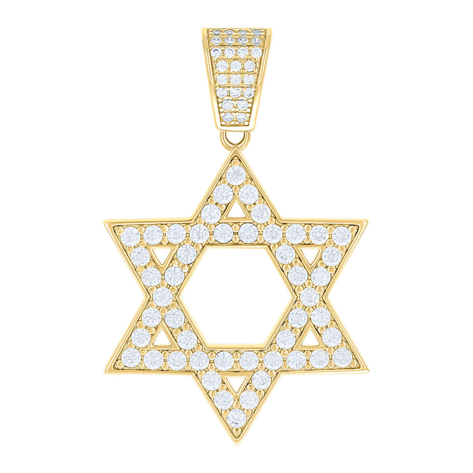 925 Sterling Silver Yellow-tone Mens Cubic-Zirconia Star Of David Symbol Religious Charm Pendant