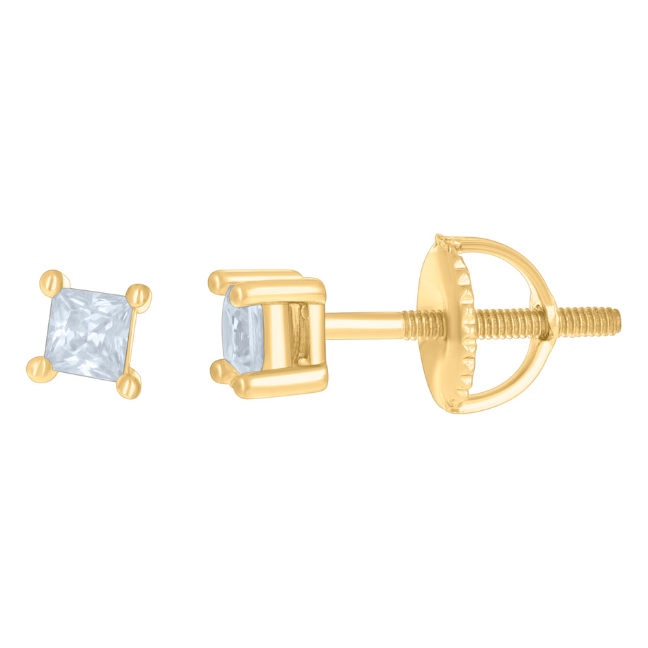 925 Sterling Silver Yellow-Tone Womens Cubic Zirconia Square Classic Studs Earrings