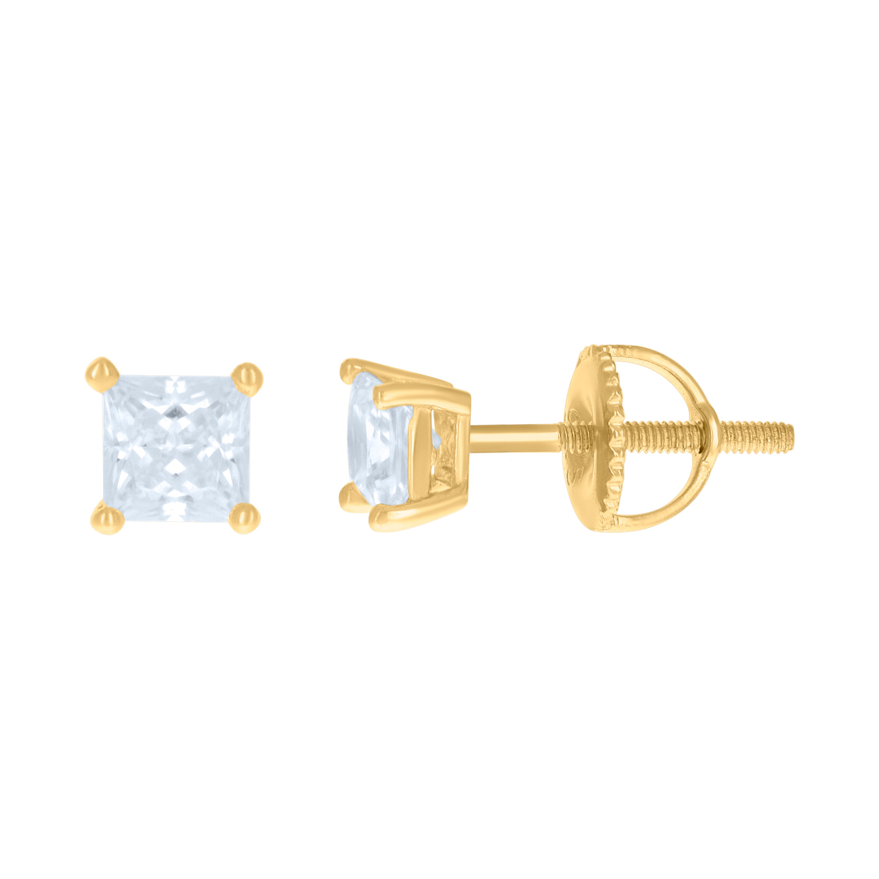 925 Sterling Silver Yellow-Tone Womens Cubic Zirconia Square Classic Studs Earrings