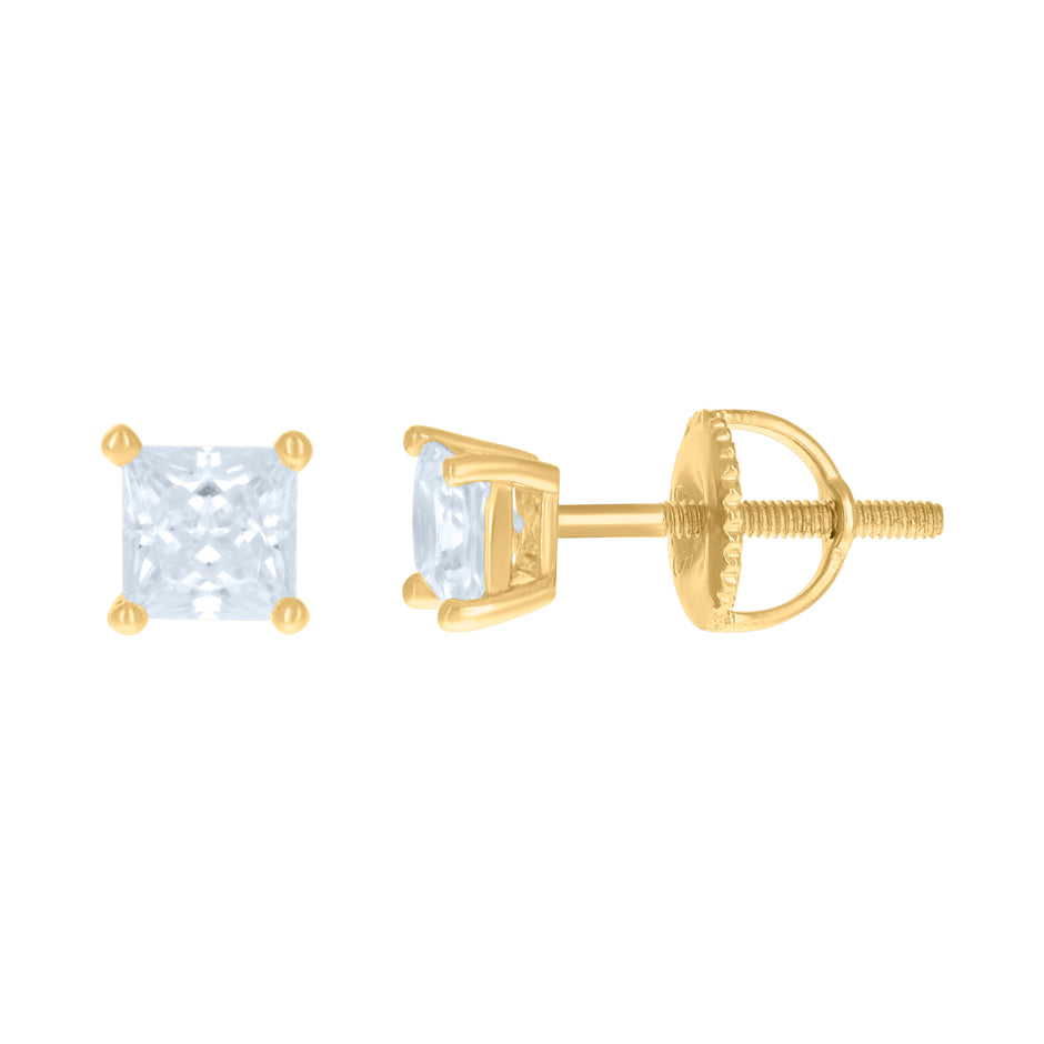 925 Sterling Silver Yellow-Tone Womens Cubic Zirconia Square Classic Studs Earrings