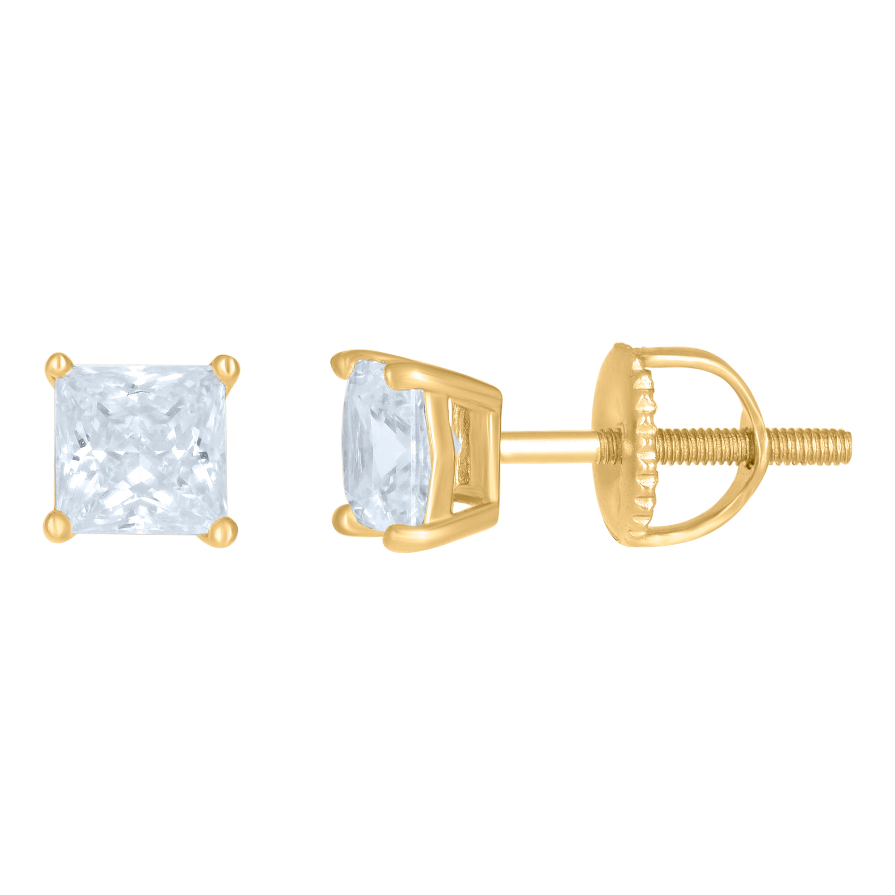 925 Sterling Silver Yellow-Tone Womens Cubic Zirconia Square Classic Studs Earrings