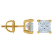 925 Sterling Silver Yellow-Tone Womens Cubic Zirconia Square Classic Studs Earrings