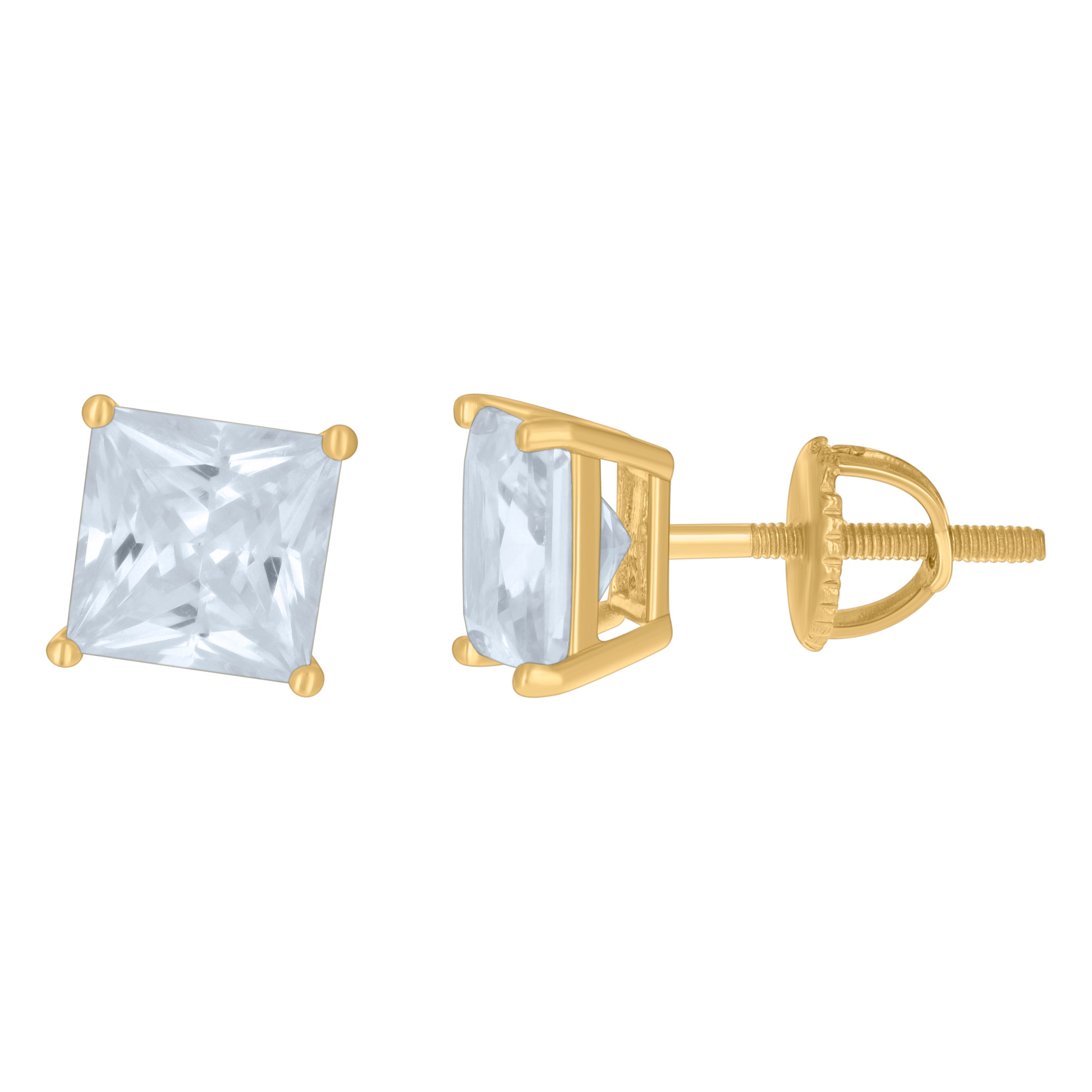 925 Sterling Silver Yellow-Tone Womens Cubic Zirconia Square Classic Studs Earrings