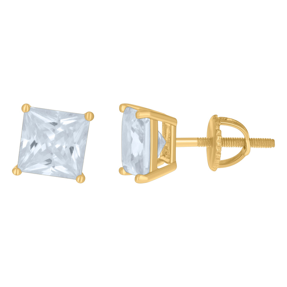 925 Sterling Silver Yellow-Tone Womens Cubic Zirconia Square Classic Studs Earrings