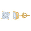 925 Sterling Silver Yellow-Tone Womens Cubic Zirconia Square Classic Studs Earrings