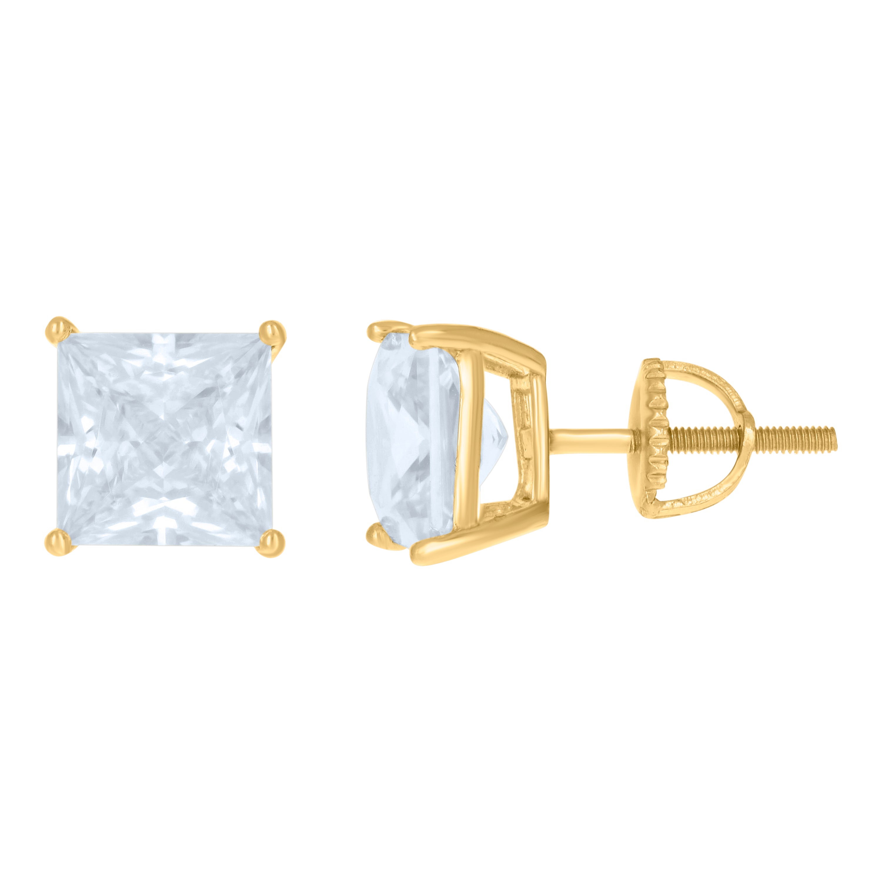 925 Sterling Silver Yellow-Tone Womens Cubic Zirconia Square Classic Studs Earrings