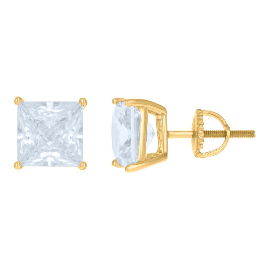 925 Sterling Silver Yellow-Tone Womens Cubic Zirconia Square Classic Studs Earrings
