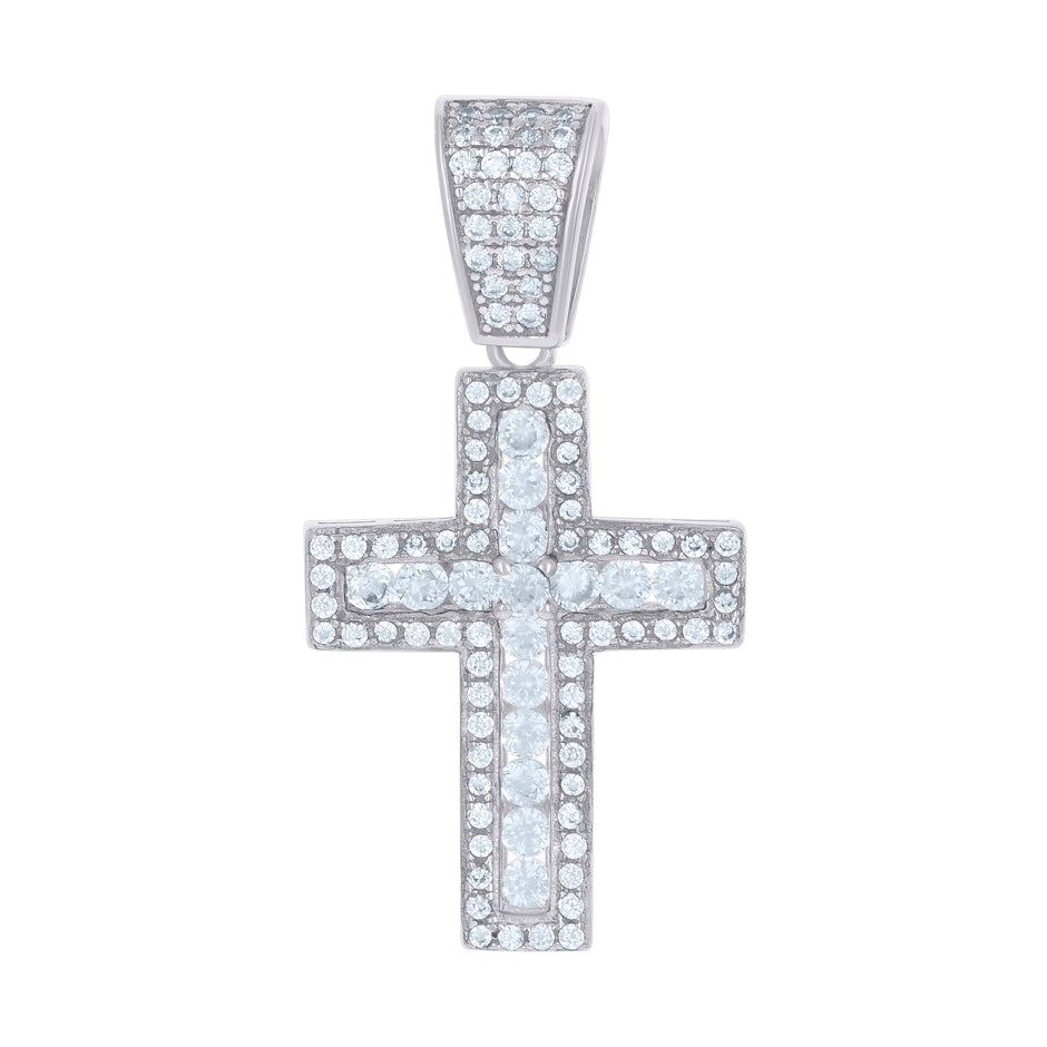 925 Sterling Silver Unisex Cz Cross Religious Charm Pendant