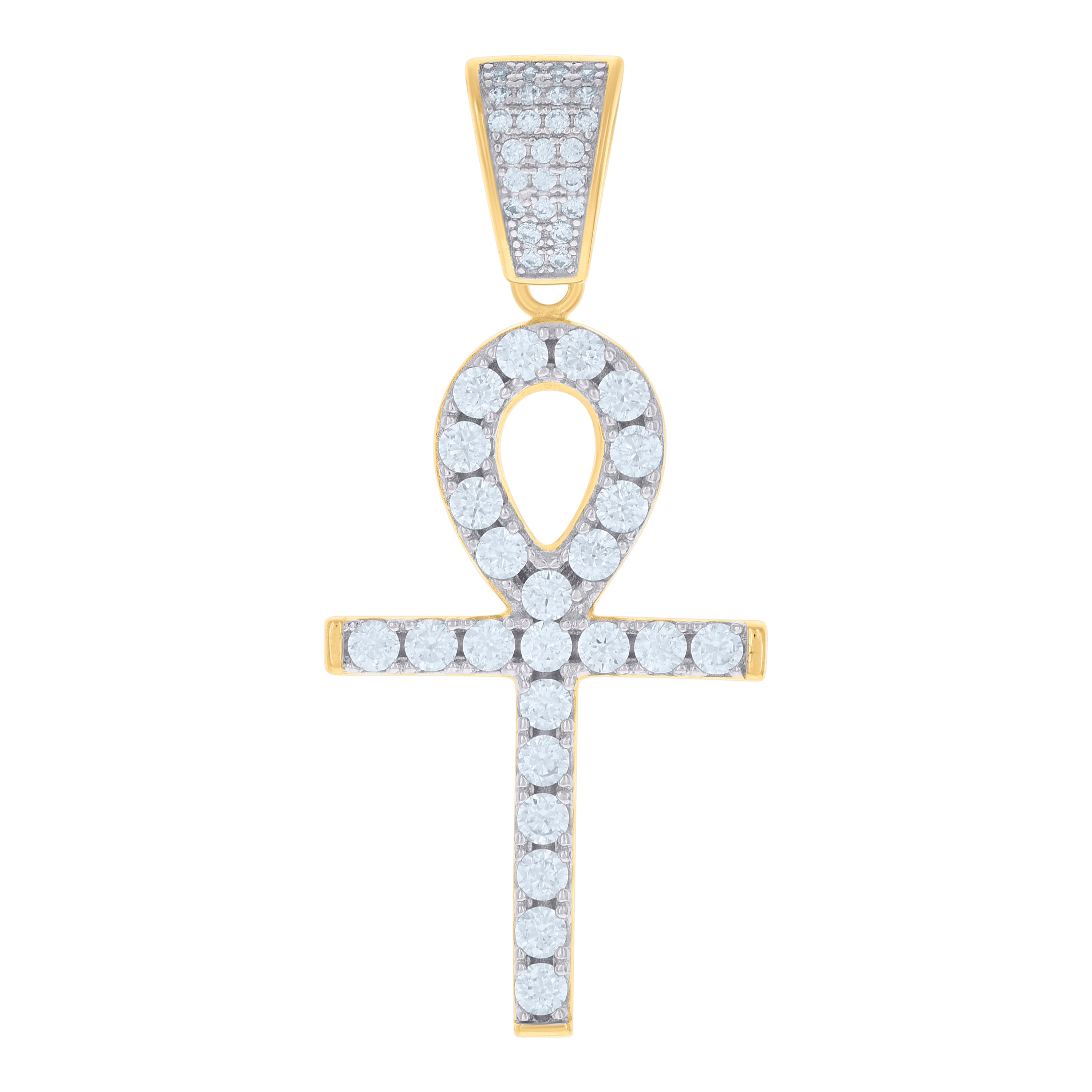 925 Sterling Silver Yellow-Tone Unisex Cubic-Zirconia Ankh Cross Religious Charm Pendant