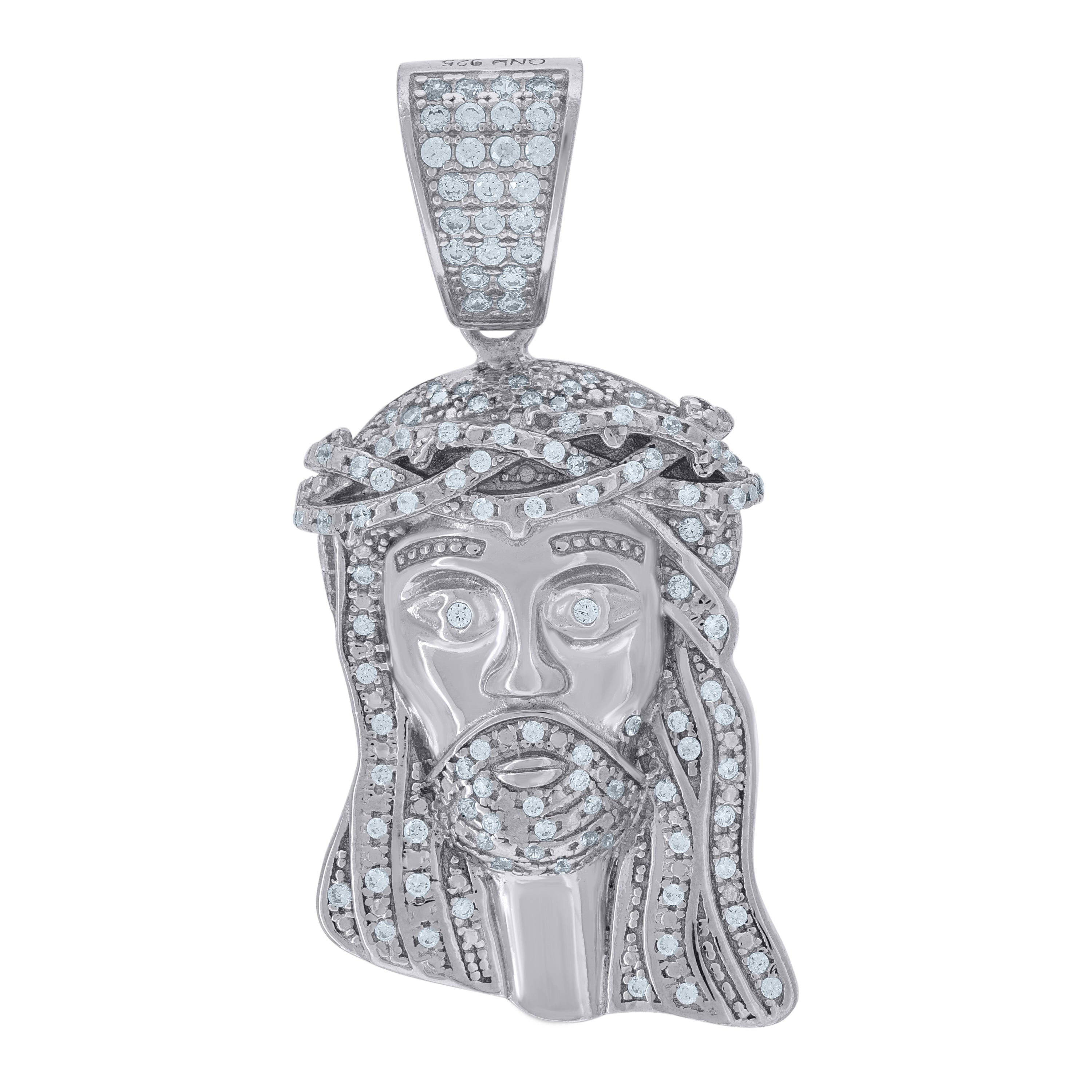 925 Sterling Silver Mens Cz Jesus Religious Charm Pendant