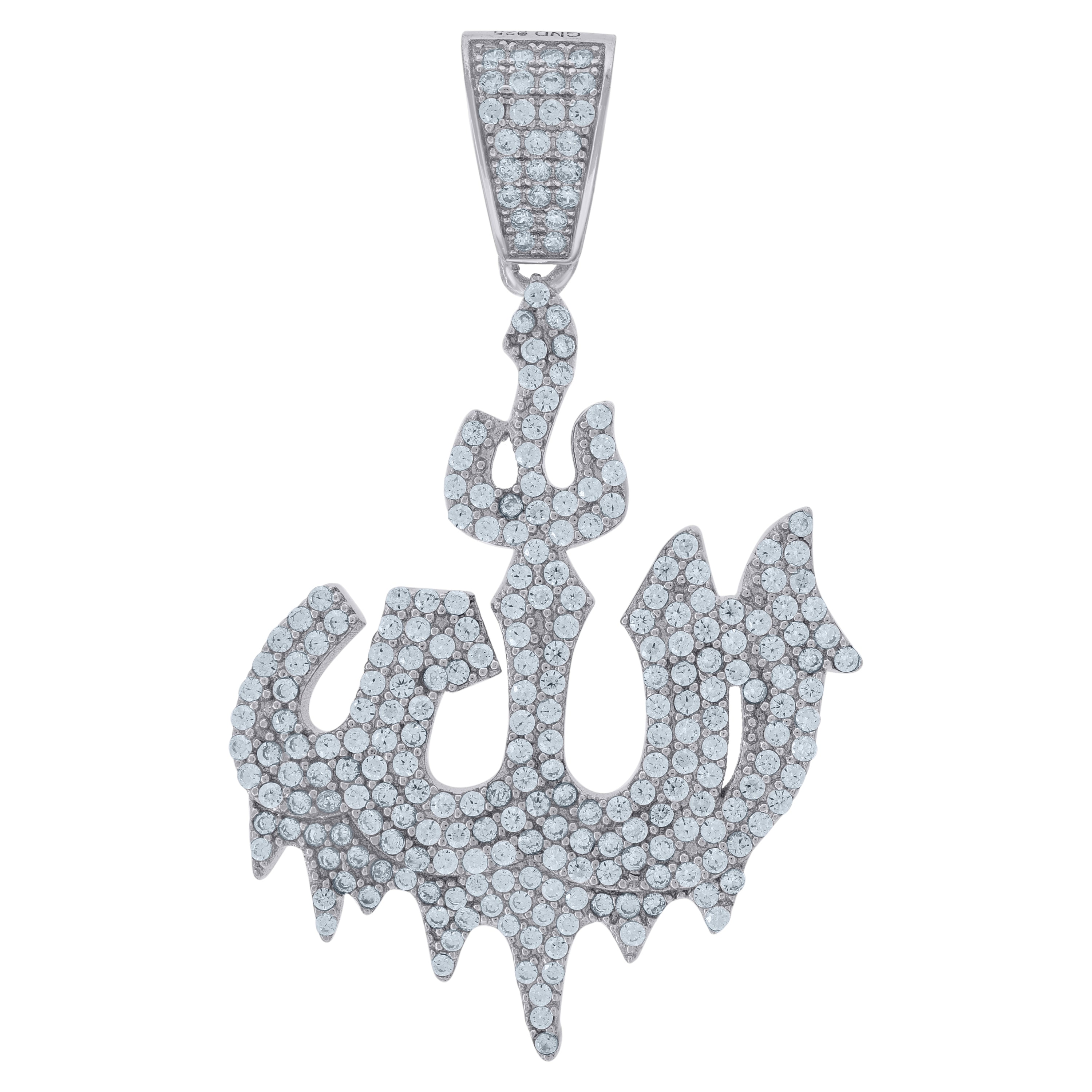 925 Sterling Silver Unisex Cubic Zirconia Religious Allah Charm Pendant