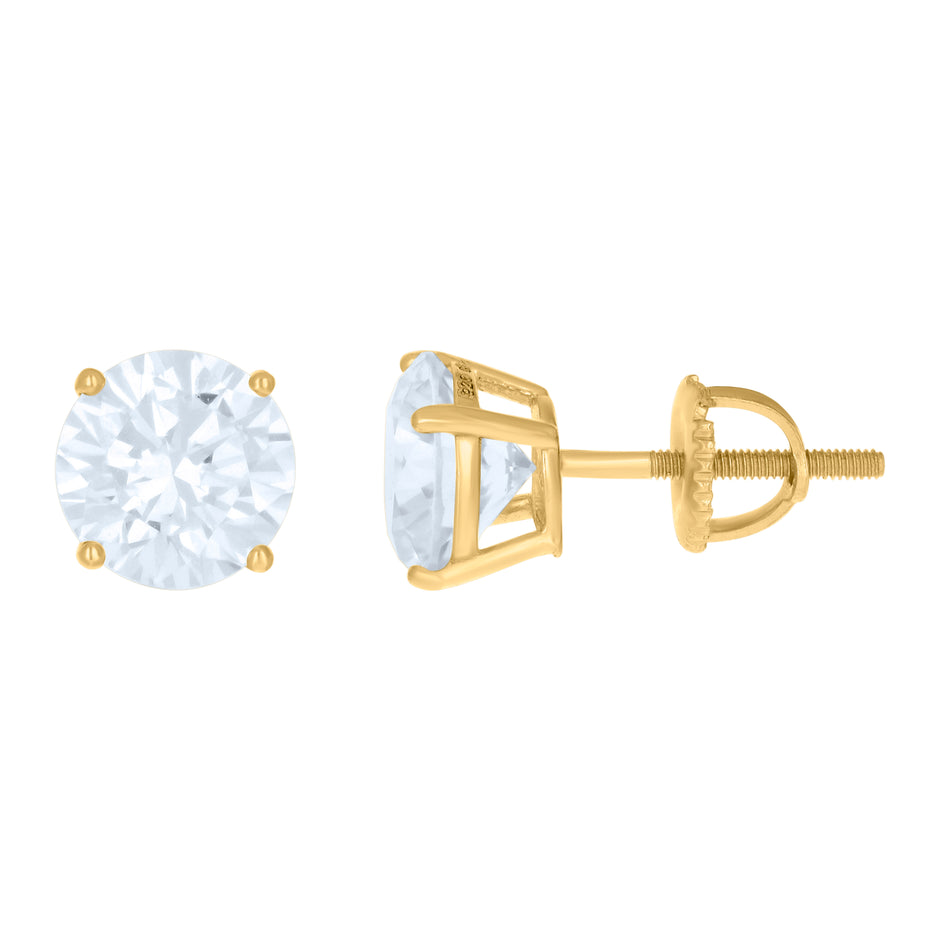 925 Sterling Silver Yellow-Tone Womens Cubic Zirconia Round Classic Studs Earrings