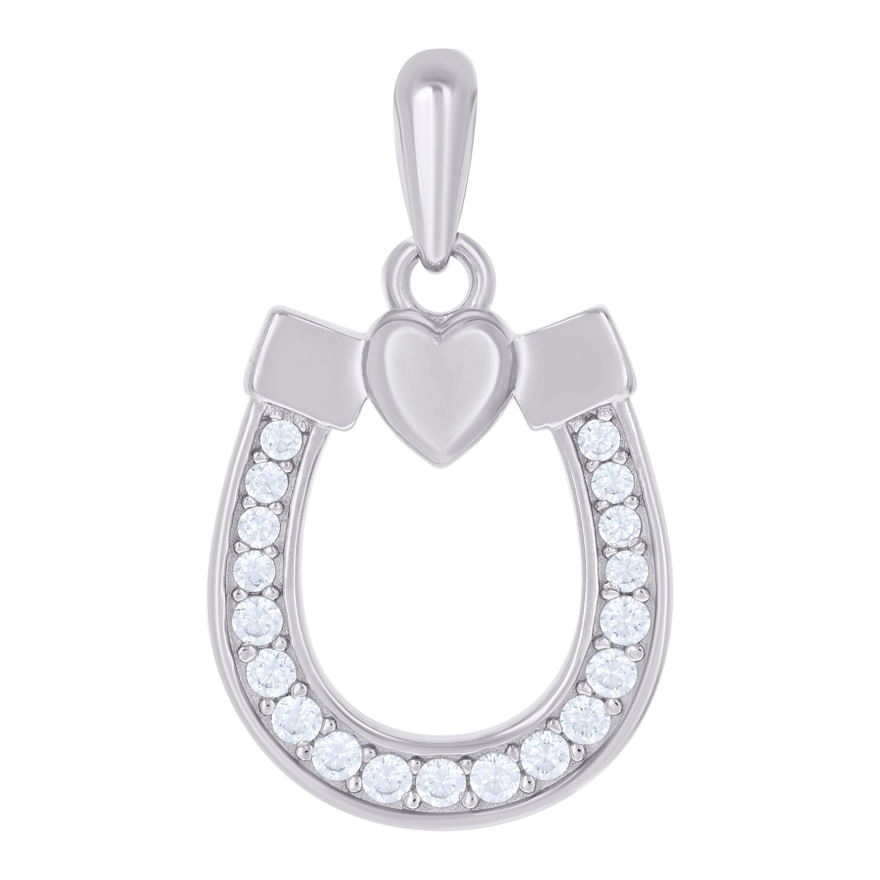925 Sterling Silver Womens Cubic-Zirconia Horseshoe Good Luck Charm Pendant