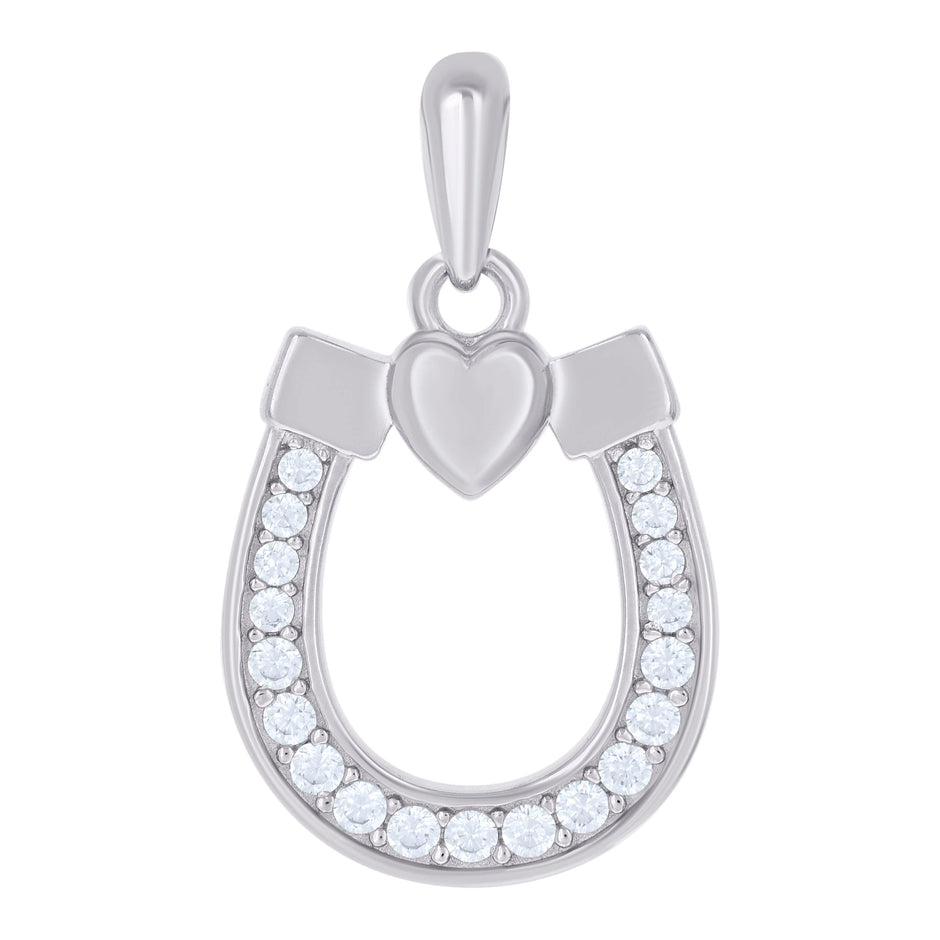 925 Sterling Silver Womens Cubic-Zirconia Horseshoe Good Luck Charm Pendant