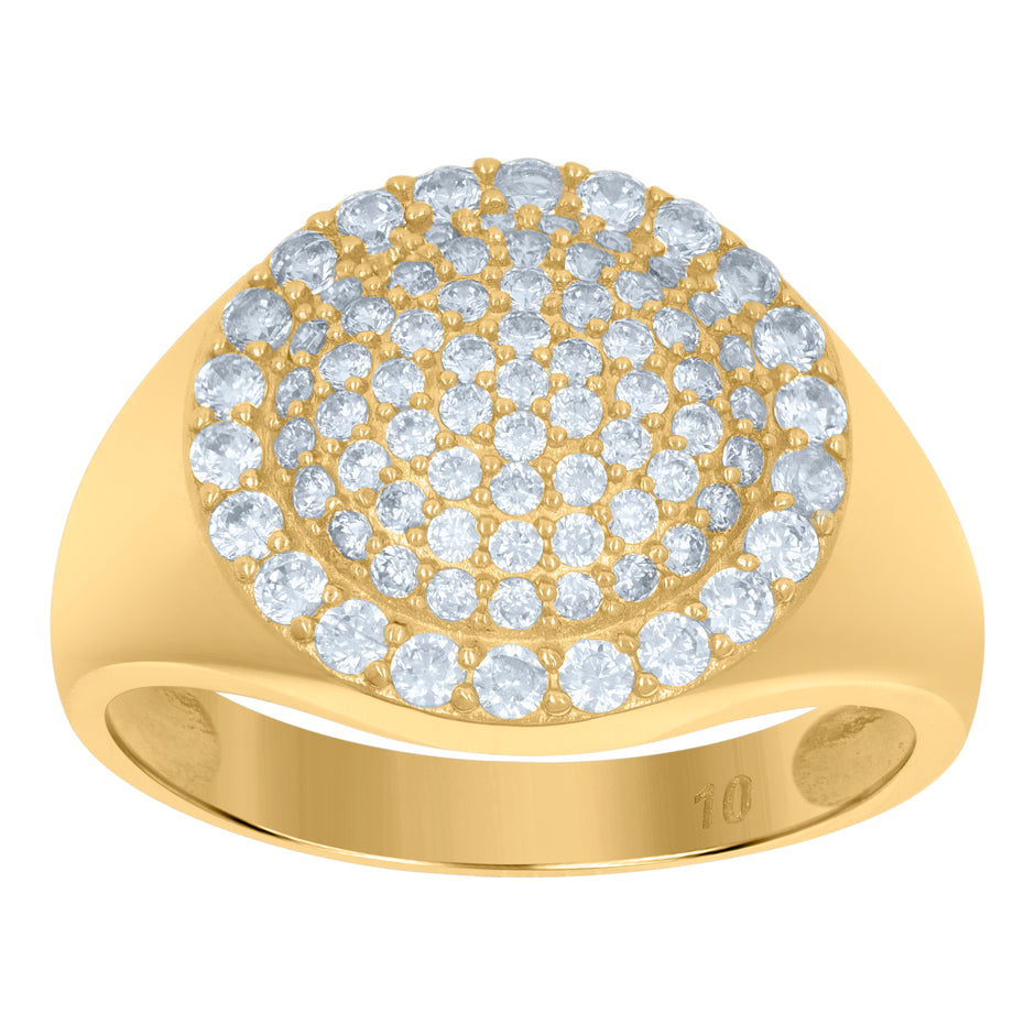 10kt Yellow Gold Mens Round Cubic Zirconia Engagement Ring