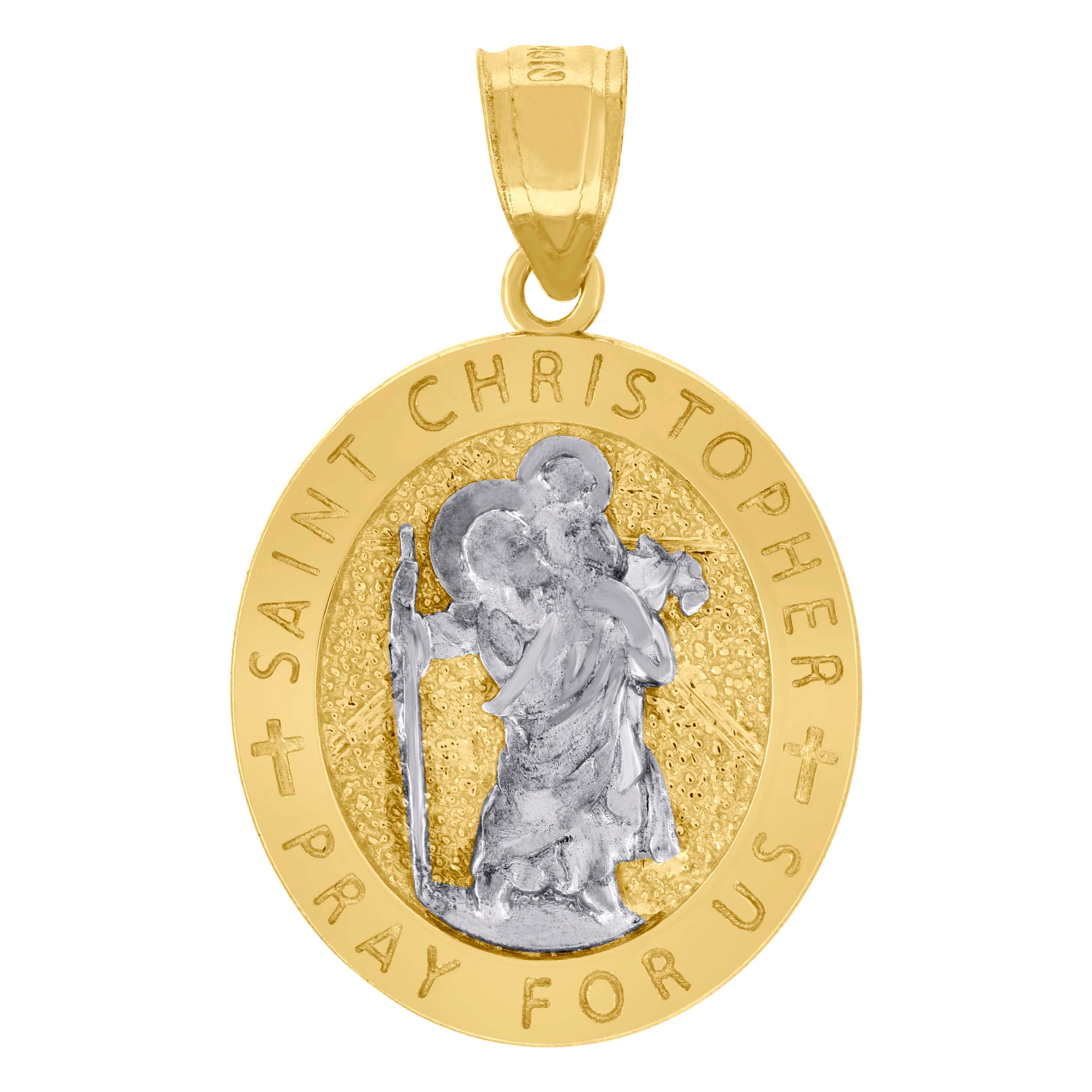 10kt Two-Tone Gold Unisex Textured Saint Christopher Pray For Us Religious Charm Pendant