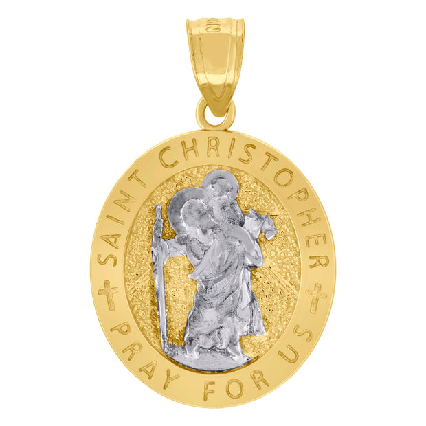 10kt Two-Tone Gold Unisex Textured Saint Christopher Pray For Us Religious Charm Pendant