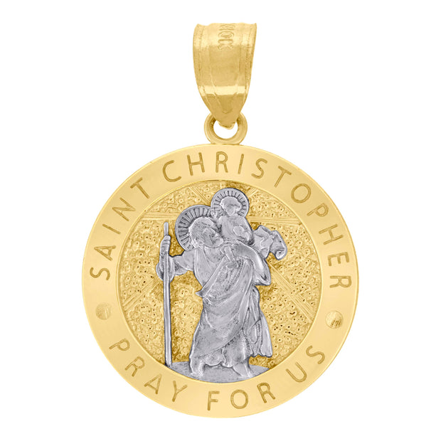 10kt Two-Tone Gold Unisex Textured Saint Christopher Pray For Us Religious Charm Pendant