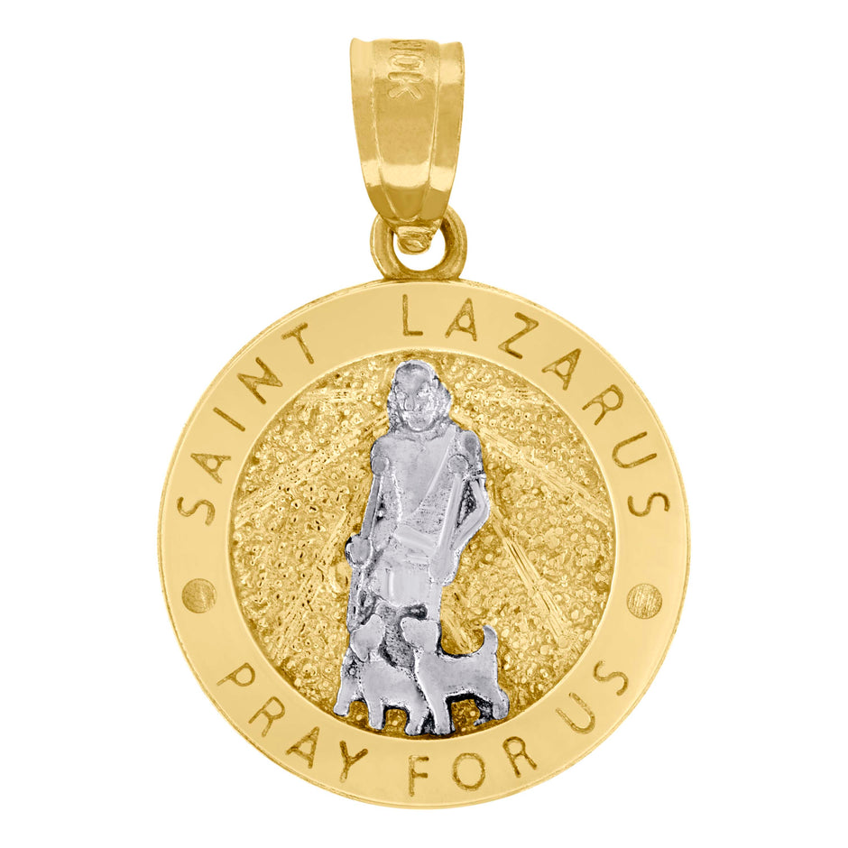 10kt Two-Tone Gold Unisex Textured Saint Lazarus Pray For Us Religious Charm Pendant