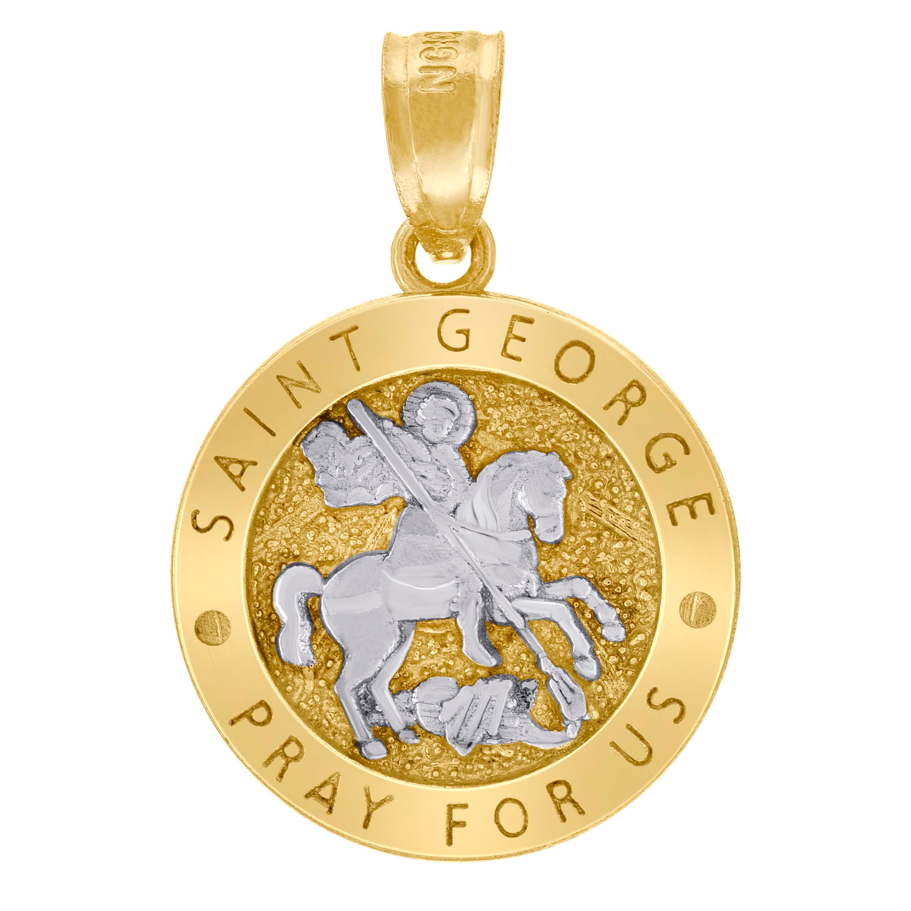 10kt Two-Tone Gold Unisex Textured Saint George Pray For Us Religious Charm Pendant