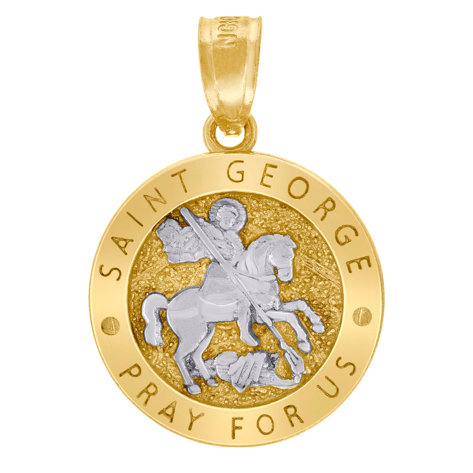 10kt Two-Tone Gold Unisex Textured Saint George Pray For Us Religious Charm Pendant