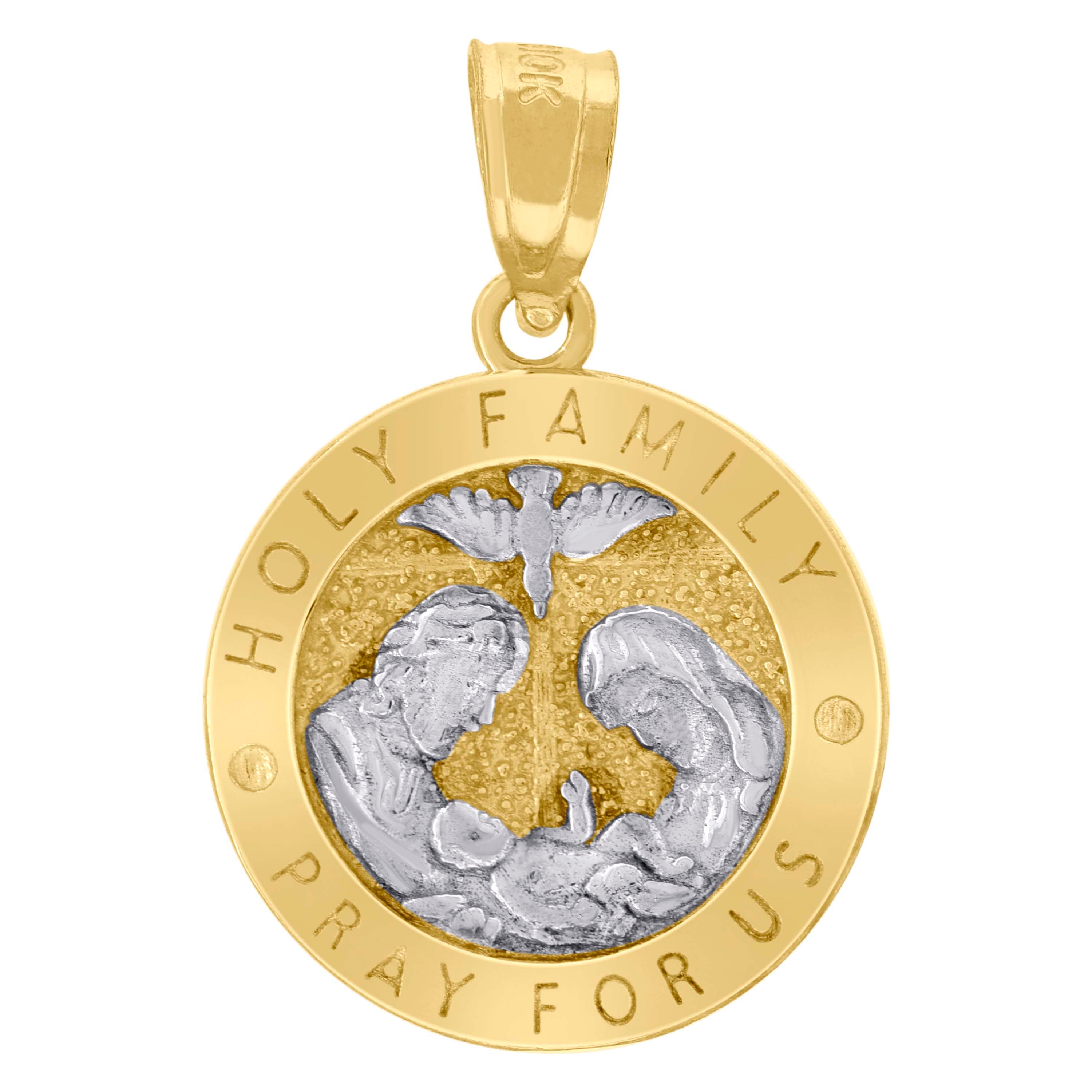 10kt Two-Tone Gold Unisex Textured Holy Family Pray For Us Religious Charm Pendant