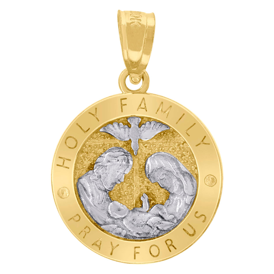 10kt Two-Tone Gold Unisex Textured Holy Family Pray For Us Religious Charm Pendant