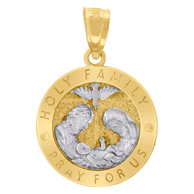 10kt Two-Tone Gold Unisex Textured Holy Family Pray For Us Religious Charm Pendant