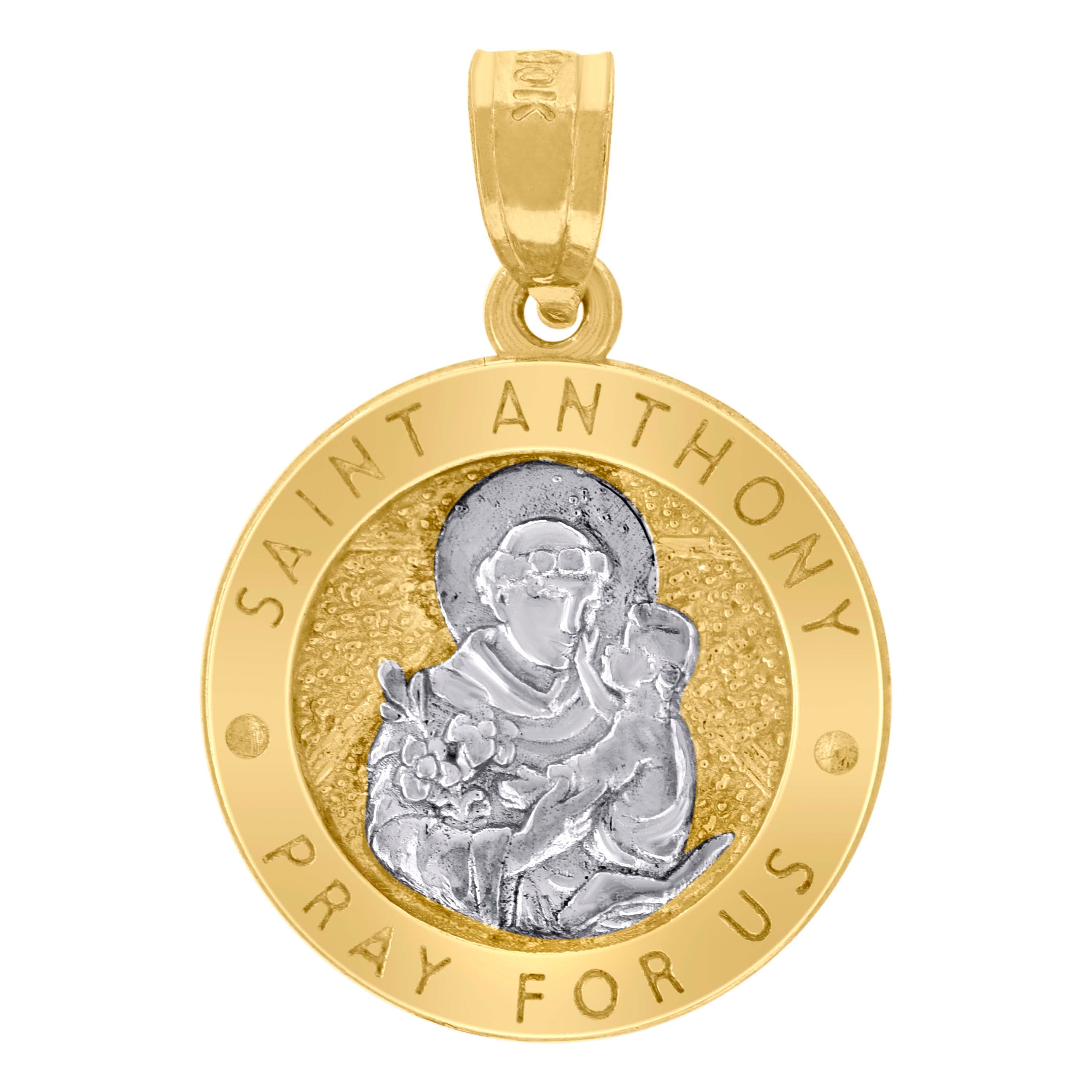 10kt Two-Tone Gold Unisex Textured Saint Anthony Pray For Us Religious Charm Pendant