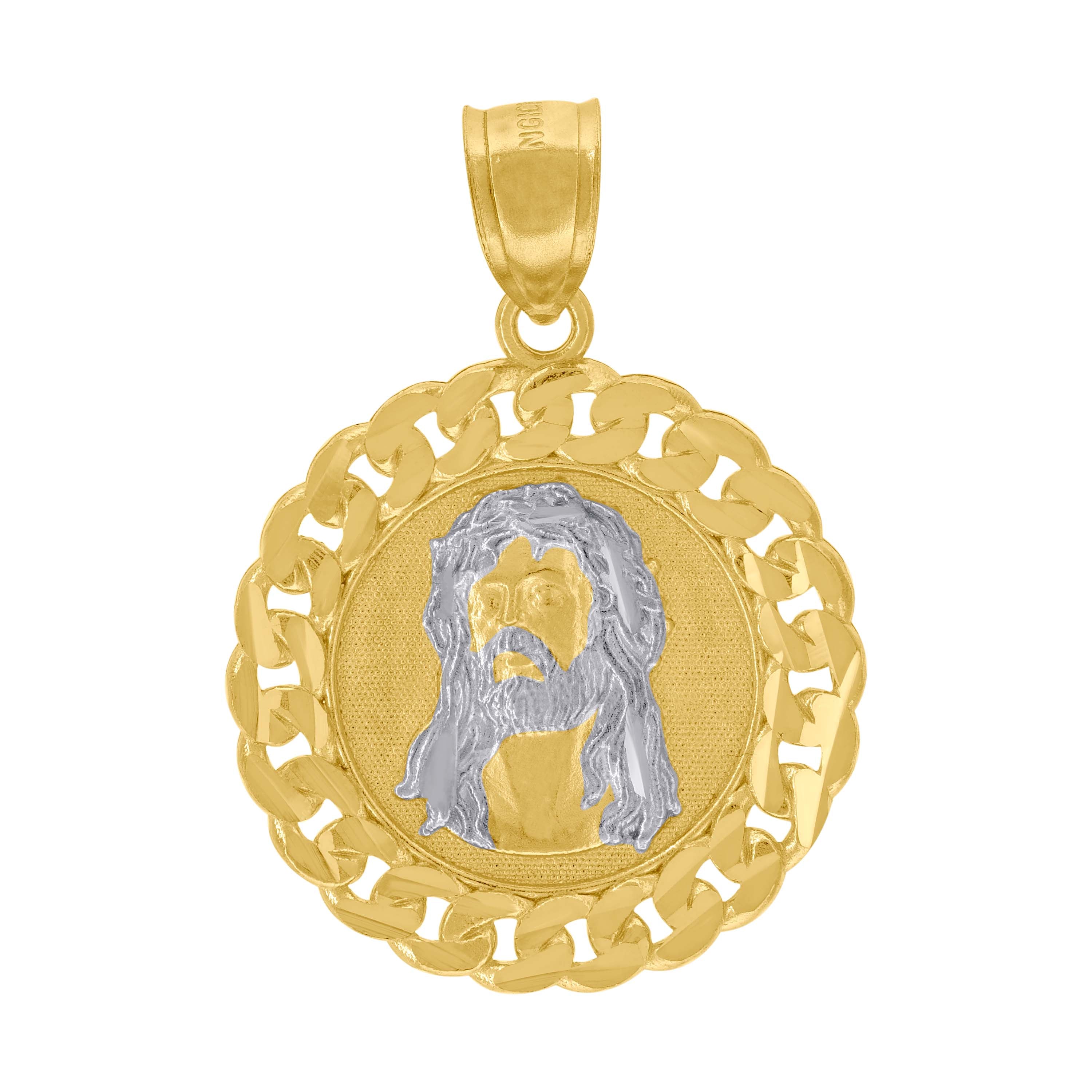 10kt Two-Tone Gold Unisex Diamond-Cut Jesus Religious Charm Pendant