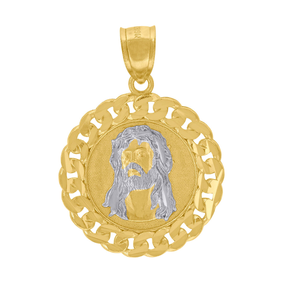 10kt Two-Tone Gold Unisex Diamond-Cut Jesus Religious Charm Pendant