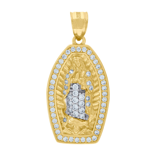 10kt Two-Tone Gold Unisex Cubic Zirconia Cubic-Zirconia Lady Of Guadalupe Religious Pendant