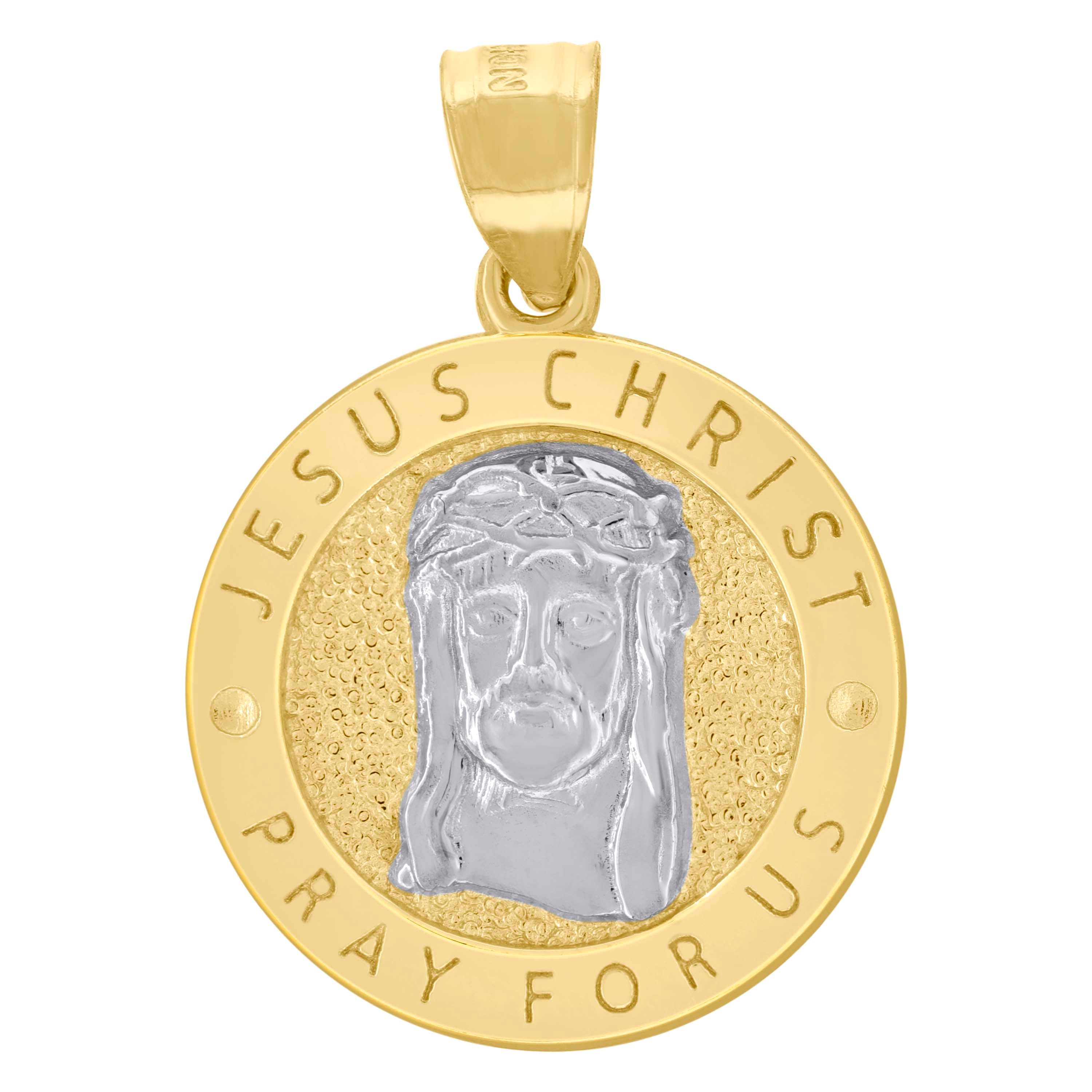 10kt Two-Tone Gold Mens Textured Jesus Pray For Us Religious Charm Pendant
